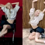 aespa Winter blonde hair cropped sweatshirt New Balance photoshoot