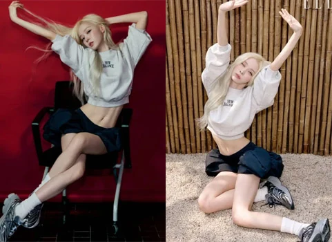 aespa Winter blonde hair cropped sweatshirt New Balance photoshoot