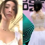 aespa Karina wearing a backless white dress while enjoying a music festival