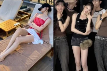 Lee Chaeyeon posing in a stylish outfit during her trip to Hong Kong