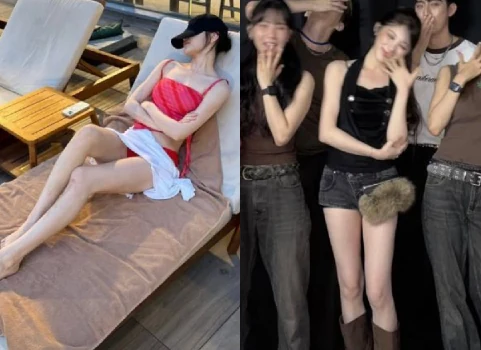 Lee Chaeyeon posing in a stylish outfit during her trip to Hong Kong