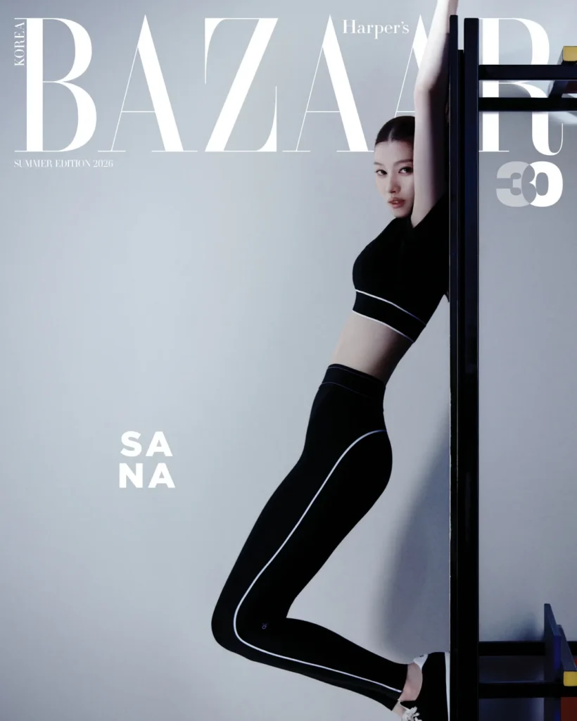 TWICE's Sana Flaunts Toned Abs in New Athleisure Pictorial twice sana harpers bazaar korea x alo summer edition 2026 v0 aymqwqpi9lbh1