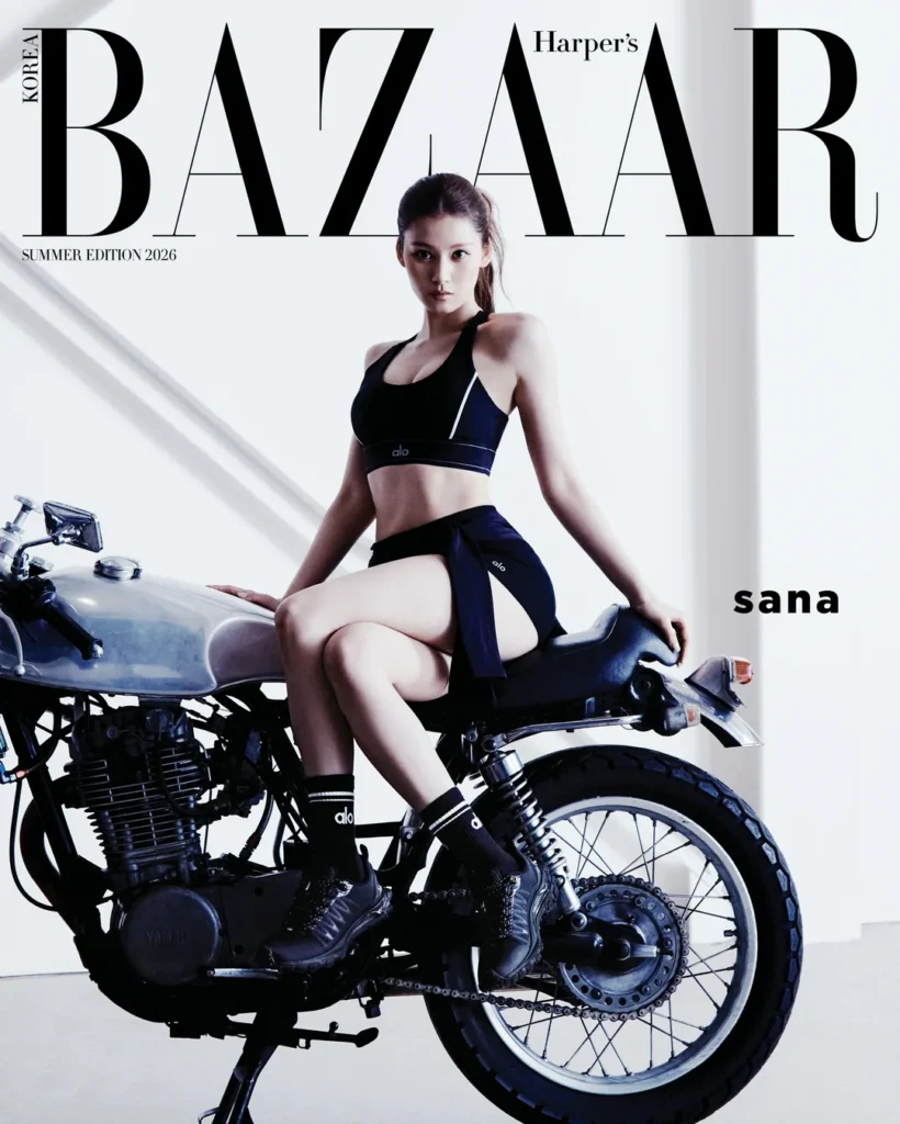 TWICE's Sana Flaunts Toned Abs in New Athleisure Pictorial twice sana harpers bazaar korea x alo summer edition 2026 v0 t37dyali9lbh1