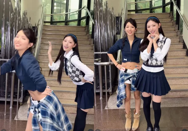 RESCENE's Minami Reunites with Former Mentor Jeon Soyeon, Fulfilling a 5-Year Promise: "A Deeply Touching Full-Circle Moment" RESCENE Minami and GIDLE Jeon Soyeon smiling during a dance challenge collaboration 2