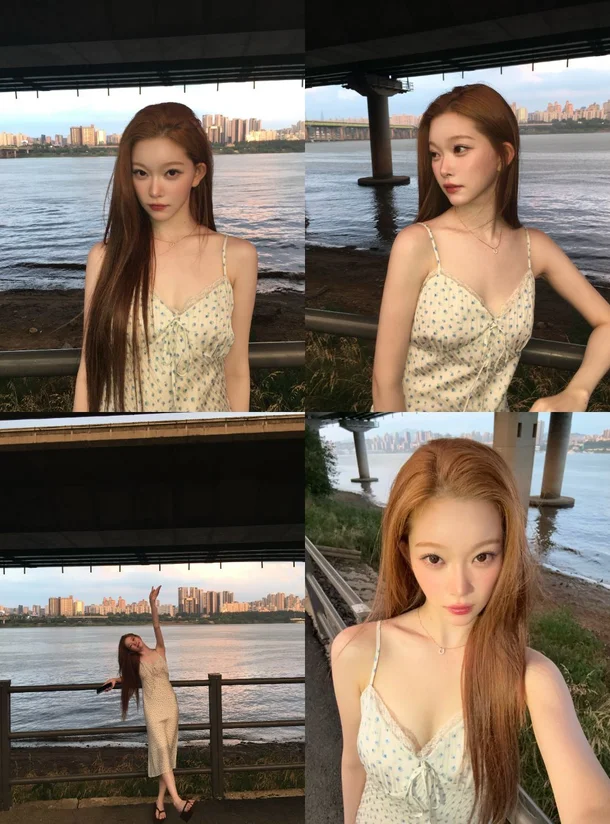 Billlie's Tsuki Shows Off Her Delicate Collarbone by the Han River in a Stunning "Slip Dress" Look billlie tsuki han river summer slip dress photos 2