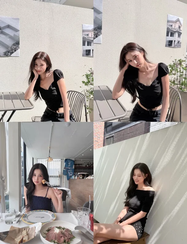 Kang Hyewon Stuns in All-Black Midsummer Fashion, Flaunting a Slim Waist in a Chic Crop Top kang hyewon all black summer fashion crop top 1