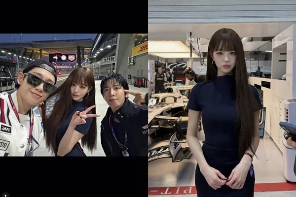Jang Wonyoung taking a friendly selfie with actor Jung Hae In and singer Jung Yong Hwa.